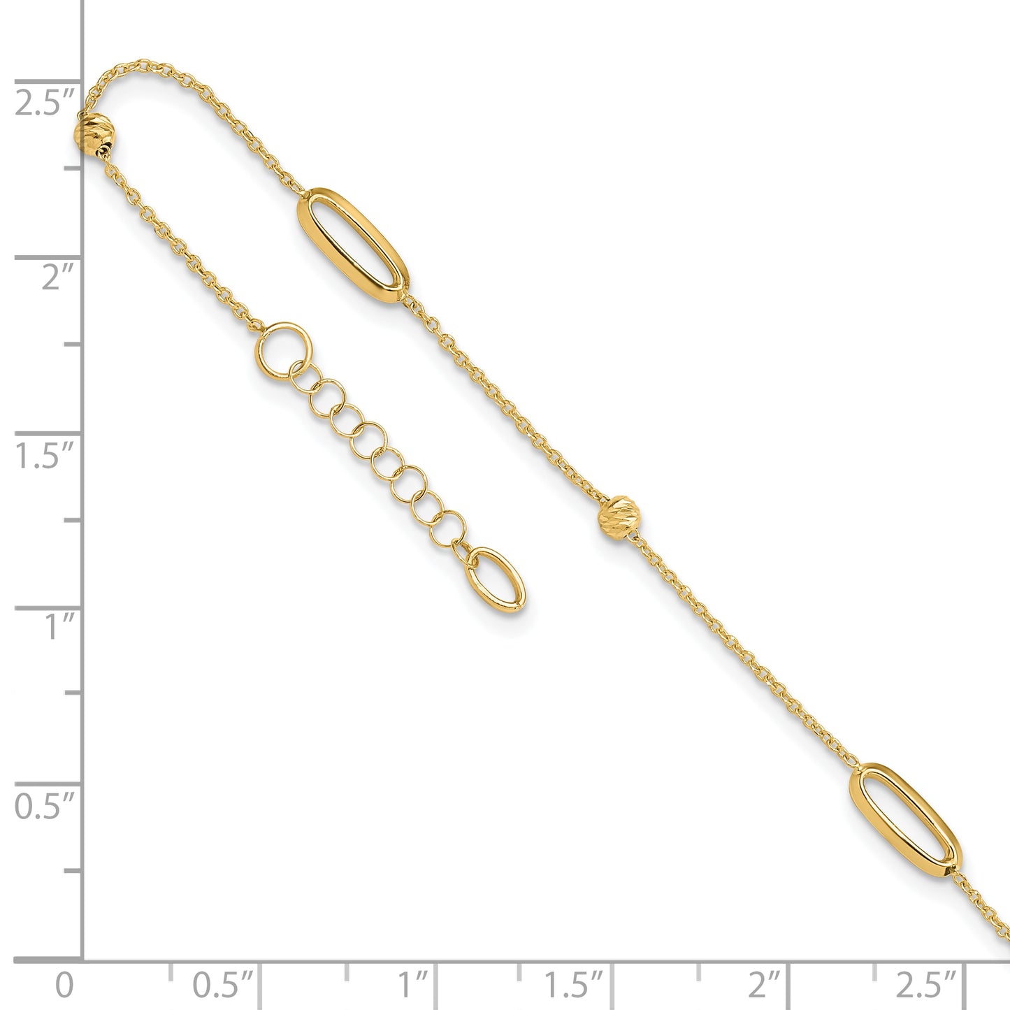 Leslie's 14K Polished Diamond-cut Beads with 1in. ext. Anklet