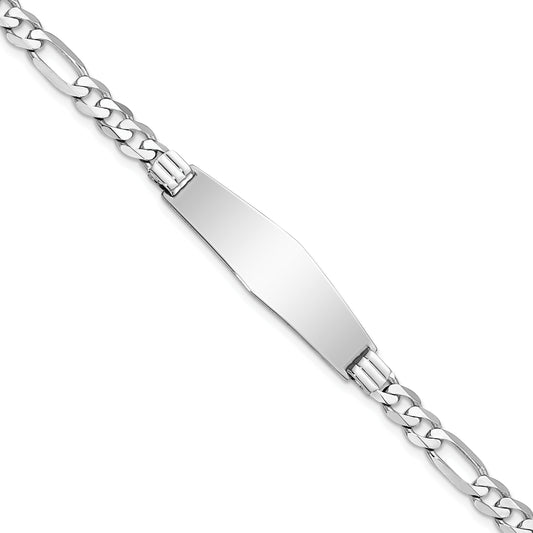 14 Karat White Gold Figaro Link 9mm Soft Diamond Shape 7 inch ID Bracelet