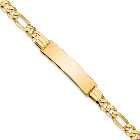 14 Karat Yellow Gold Flat Figaro Link 9mm ID Bracelet