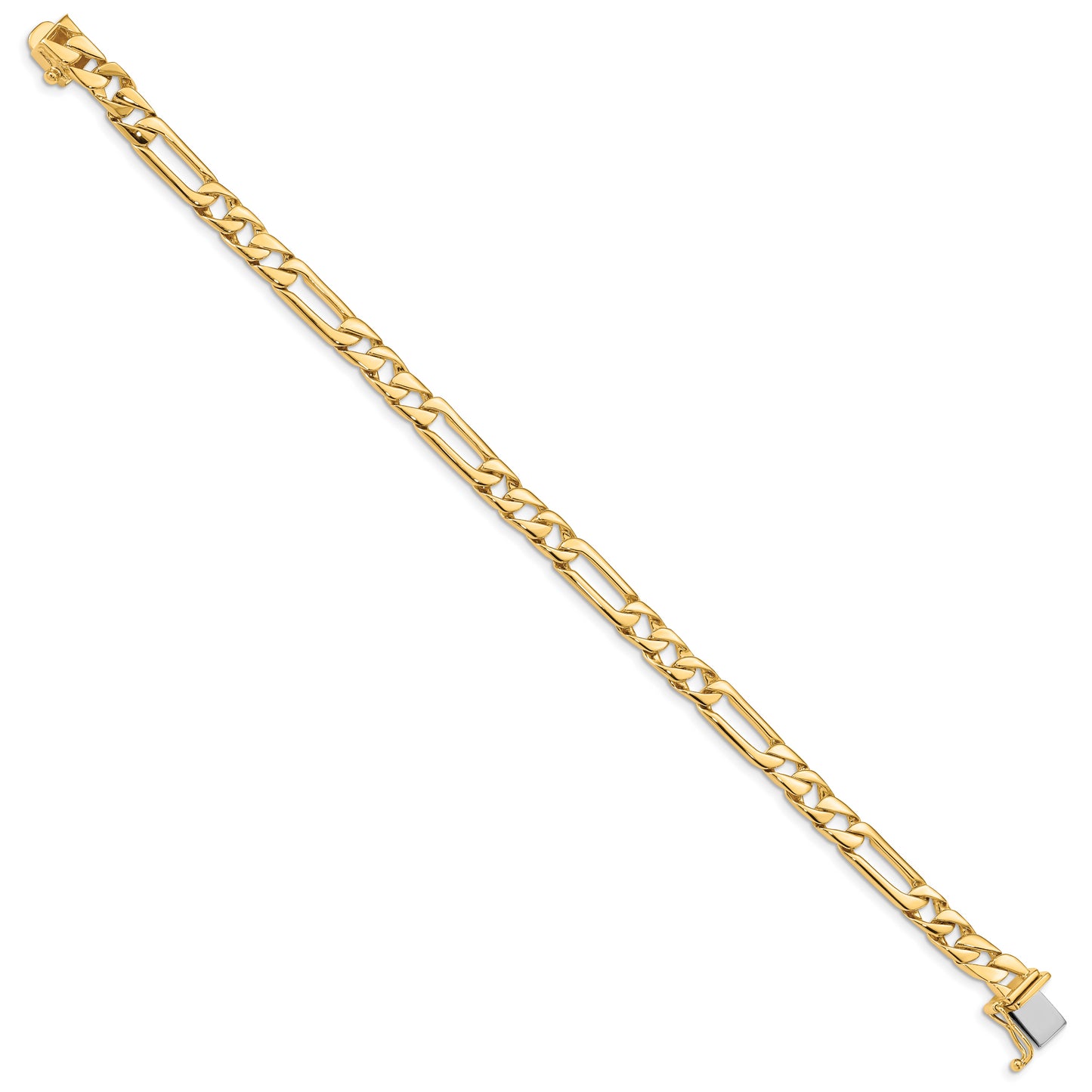 14K 8 inch 6mm Hand Polished Figaro Link with Box Catch Clasp Bracelet