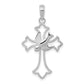 14K White Gold Polished Cross with Dove Charm