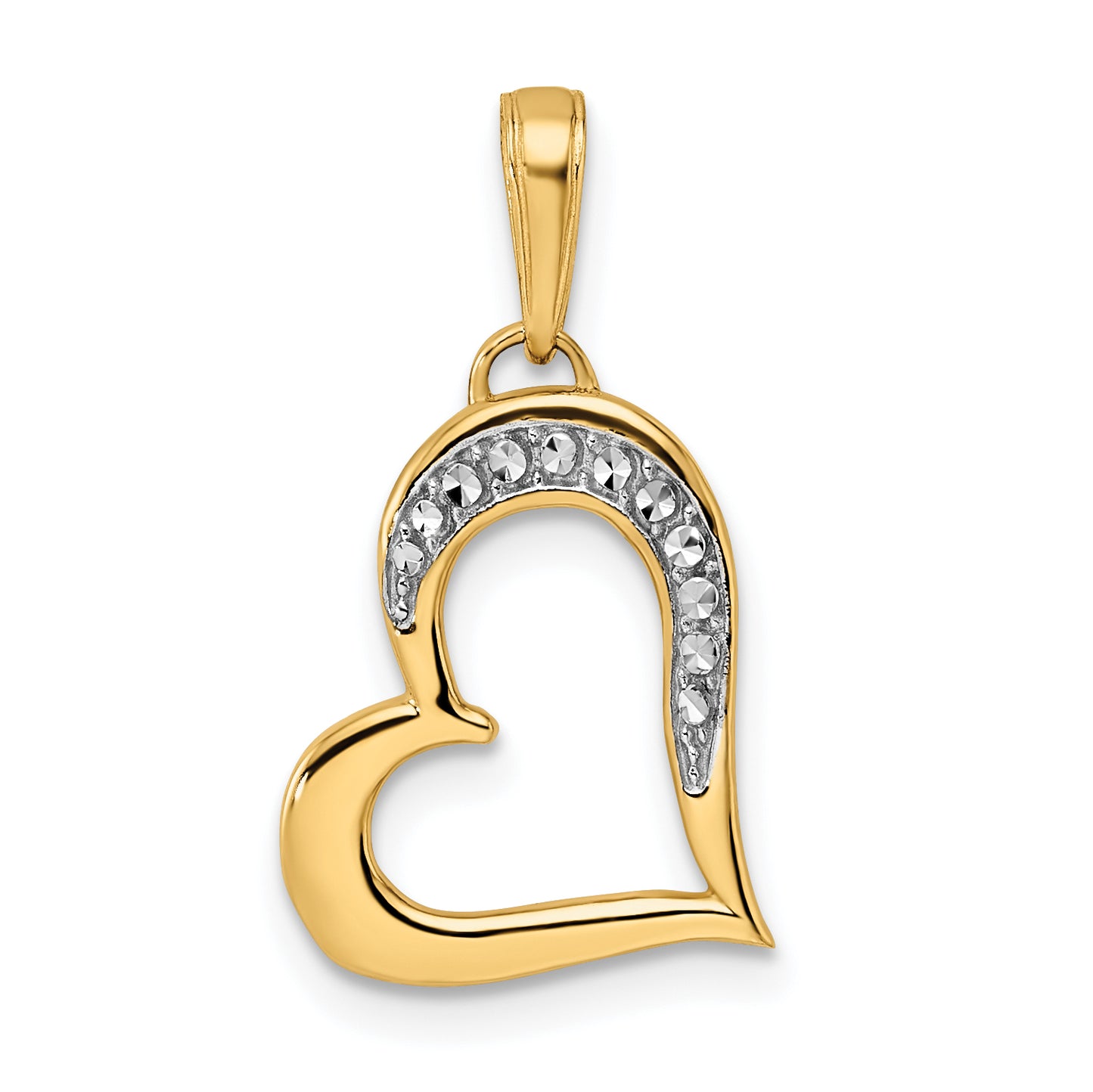 14K with White Rhodium Diamond-cut Heart Pendant