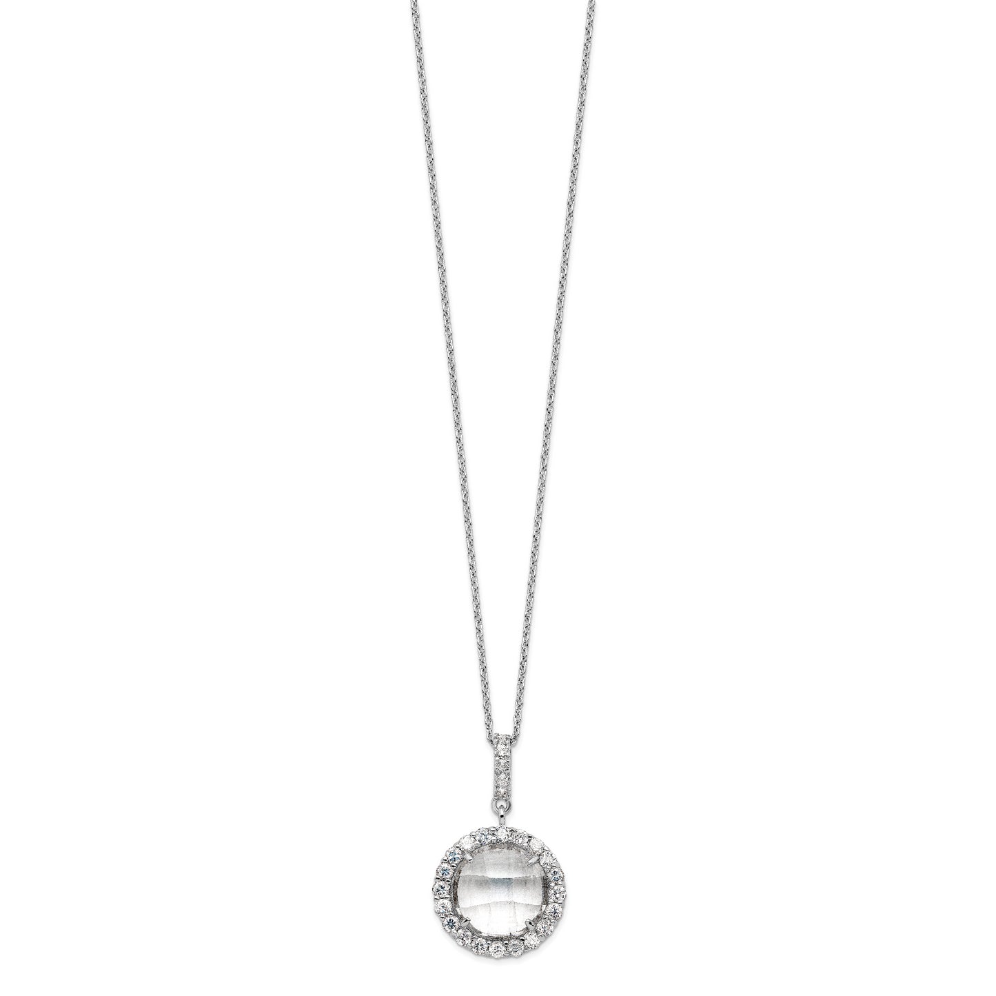 Sterling Silver 16+2in with ext. Rhodium-plated Round CZ Necklace