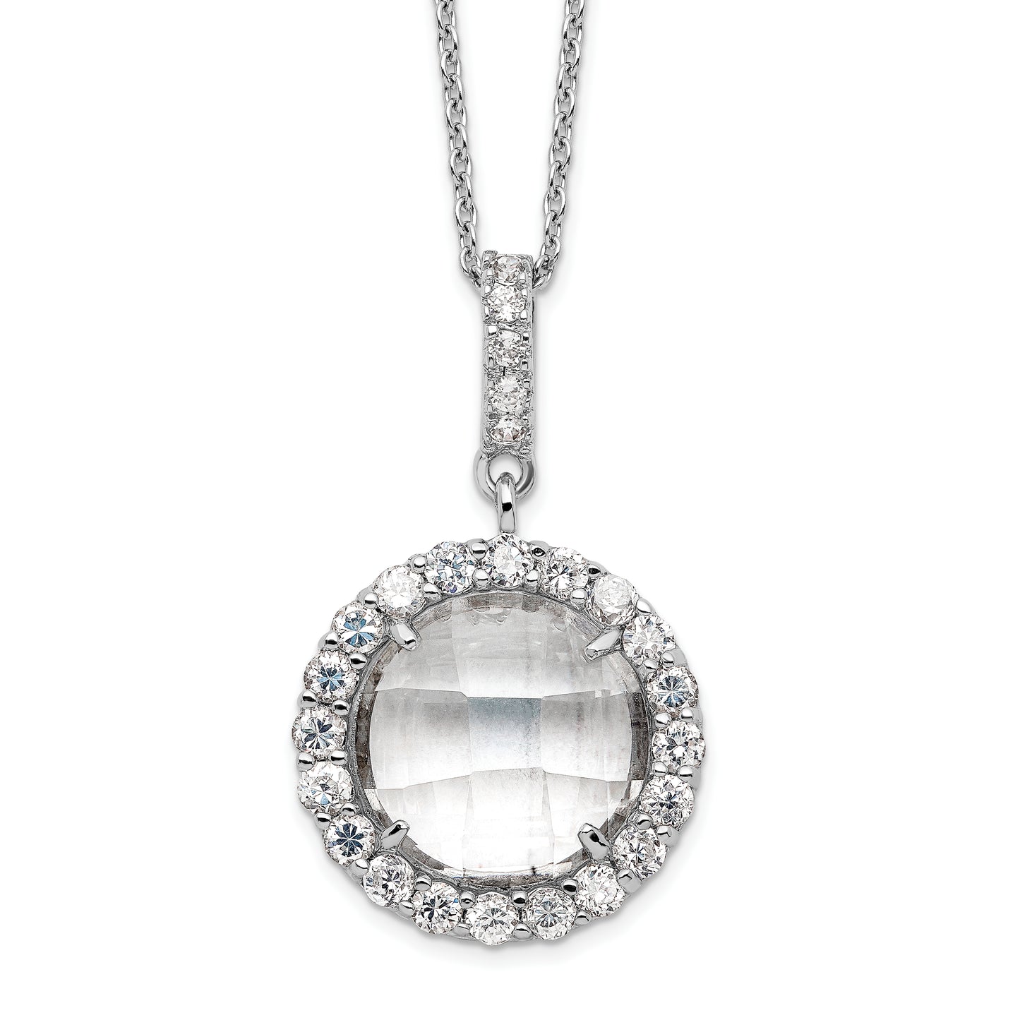 Sterling Silver 16+2in with ext. Rhodium-plated Round CZ Necklace