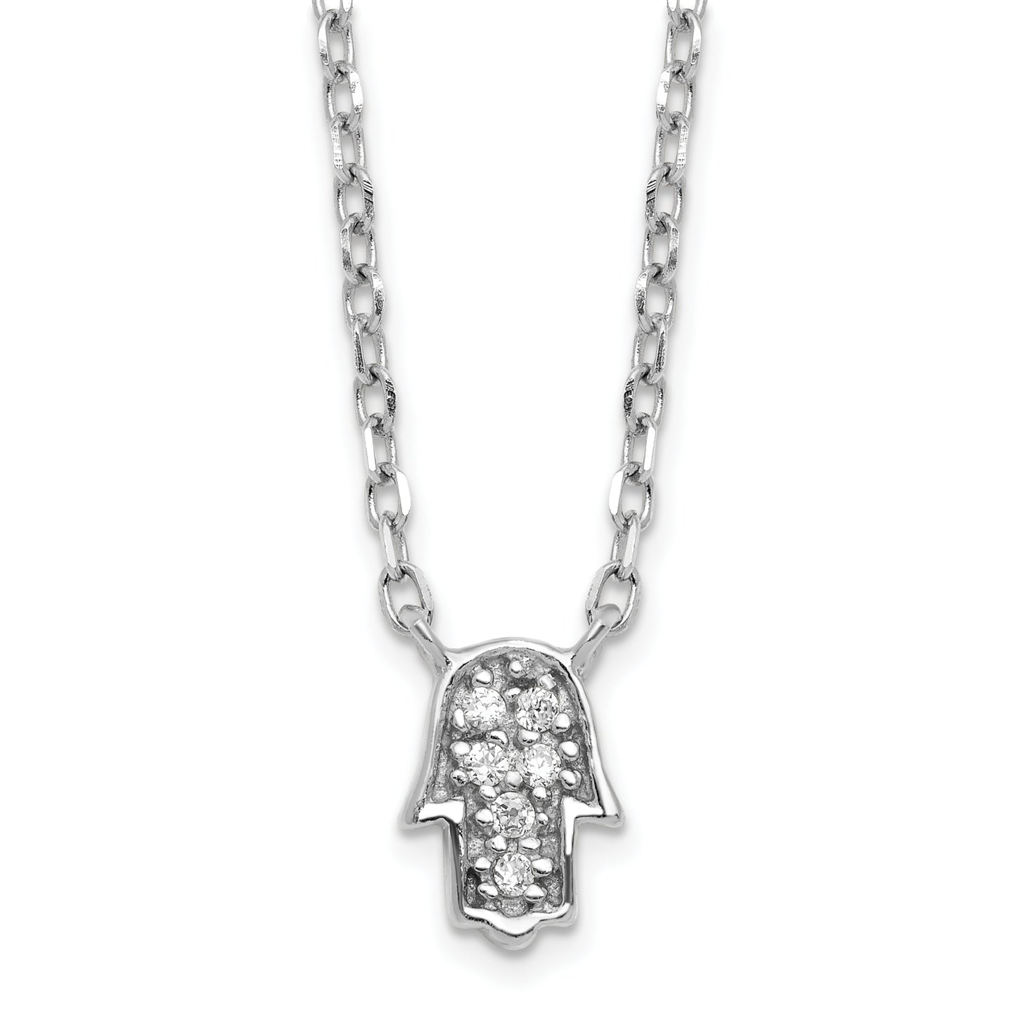 Sterling Silver Rhodium-plated Mini CZ Hamsa Pendant Necklace