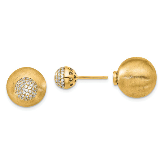 Sterling Silver Gold-Tone Satin CZ Double Sided Ball Earrings