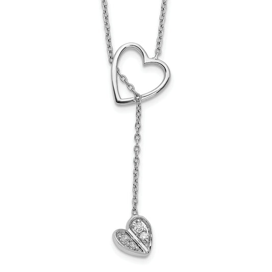 14k White Gold Diamond Heart with dangle 18 inch Necklace