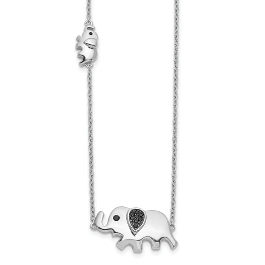 14k White Gold Black Diamond Elephant 18 inch Necklace