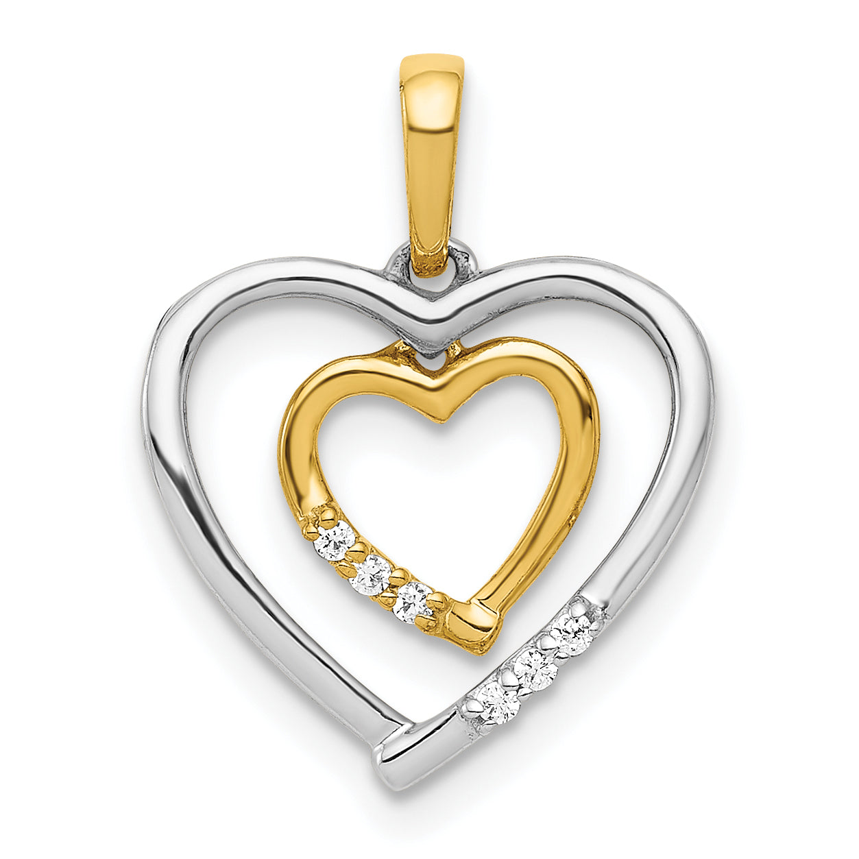 10Kt White with Yellow Gold Heart Charm Diamond Heart Pendant