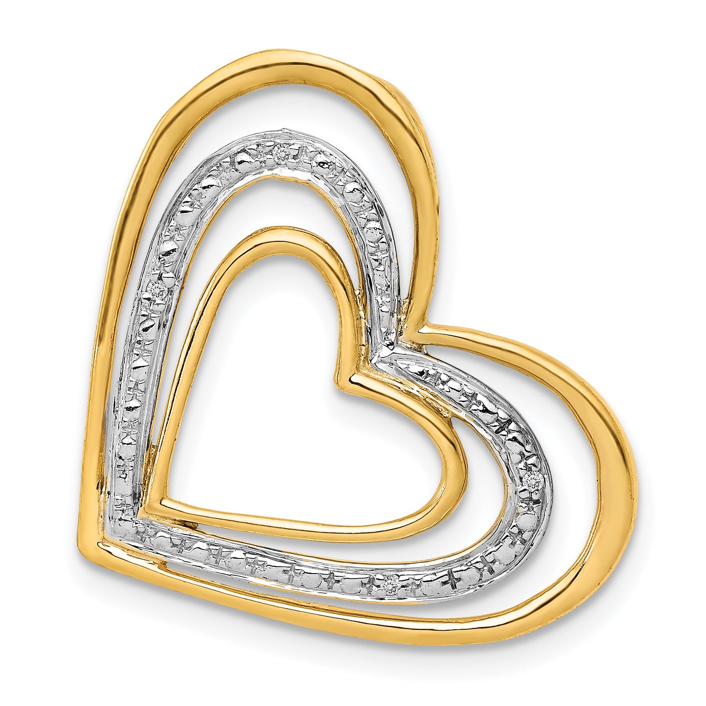 14k .01ct. Diamond and Rhodium Triple Heart Chain Slide