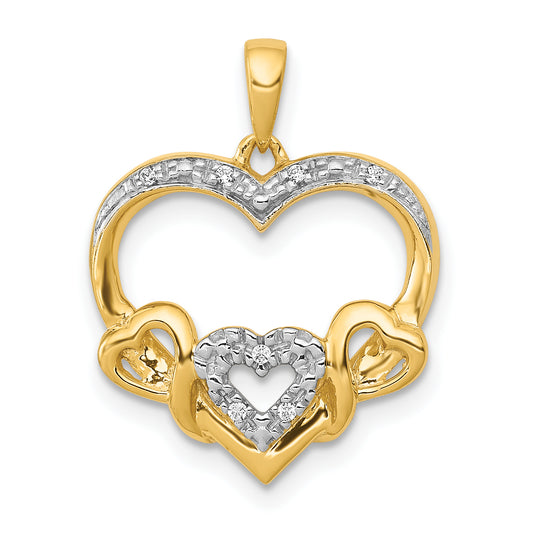 10k .03ct. Diamond Heart with Three Smaller Hearts Pendant
