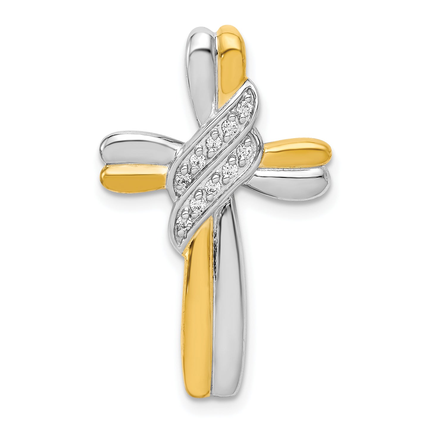 10K Two-tone Diamond Cross Pendant
