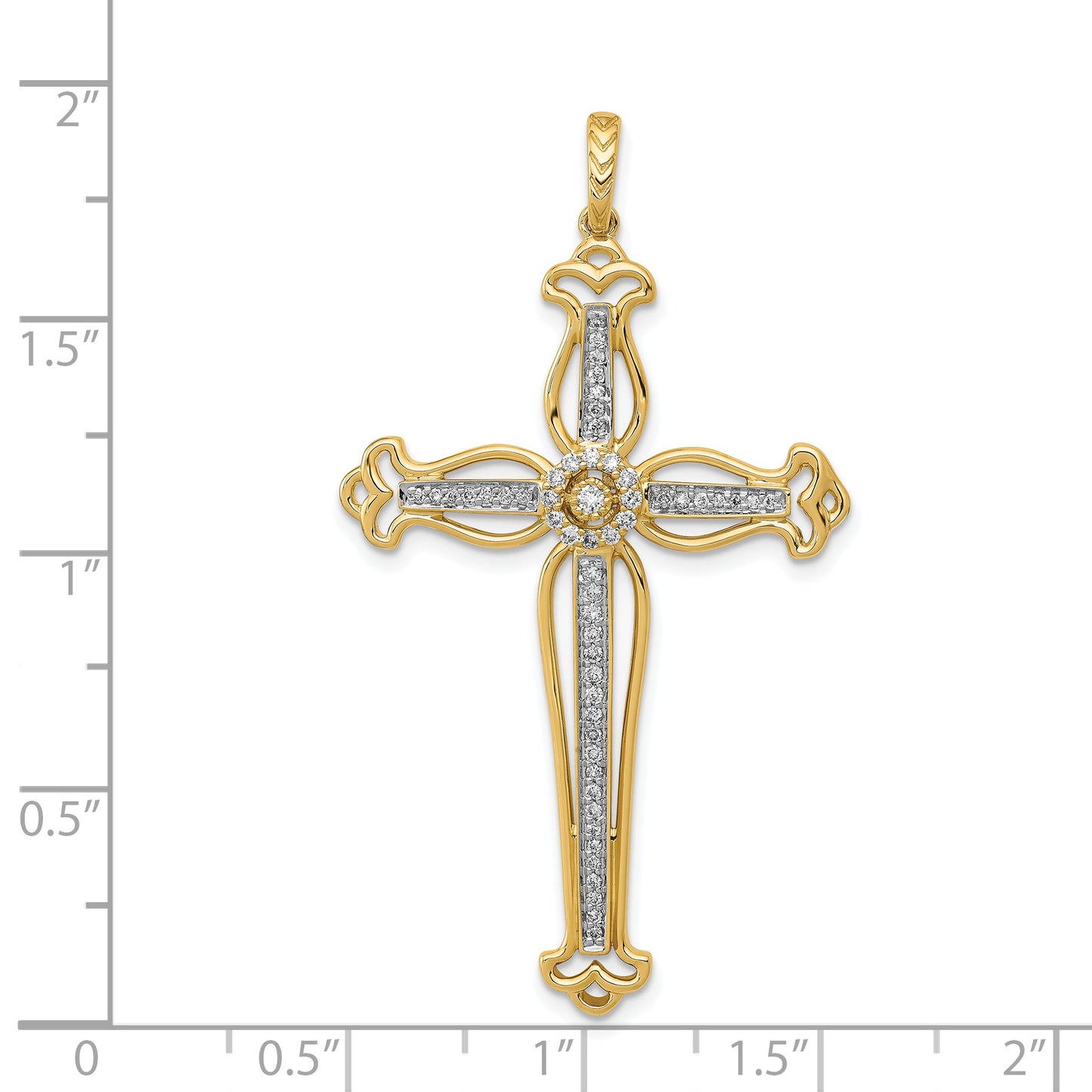 14k 1/4ct. Diamond Fancy Budded Cross Pendant