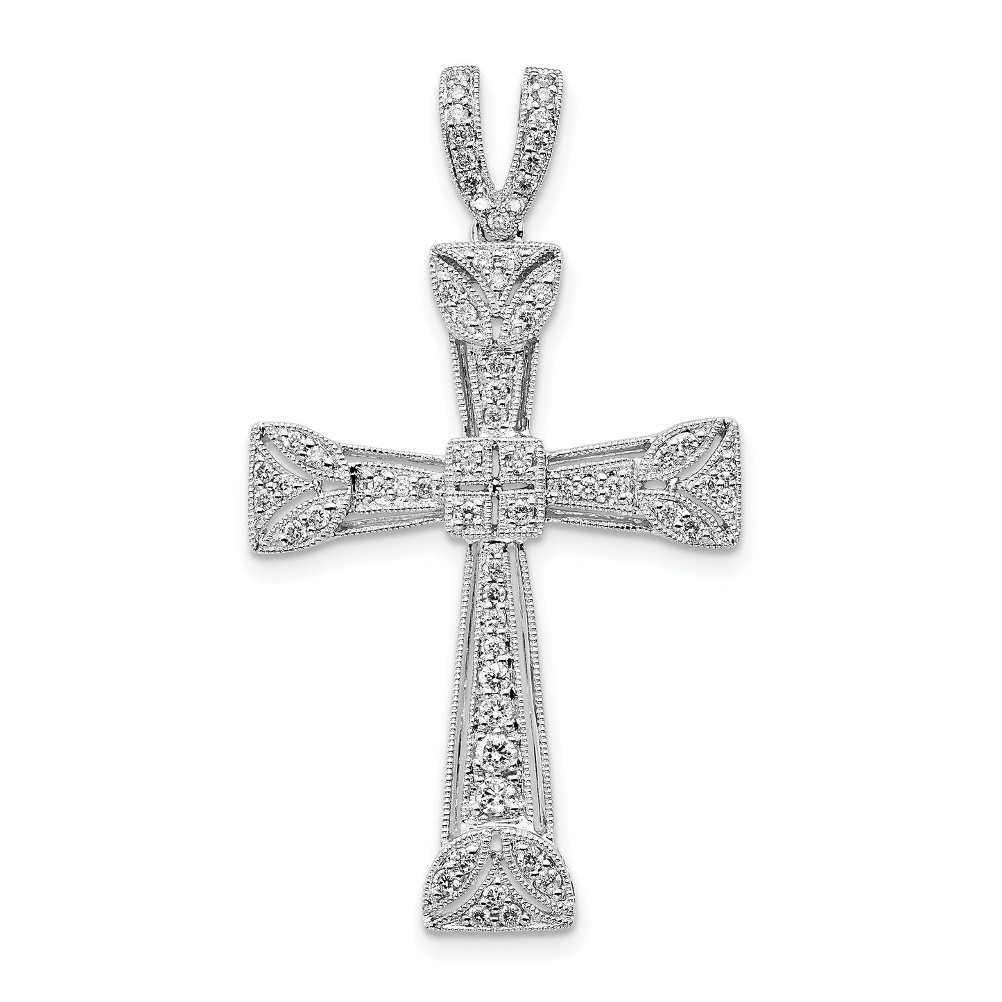 14k White Gold Diamond Filigree Cross Pendant