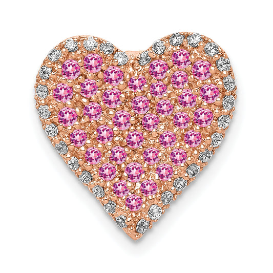 14k Rose Gold Diamond and Pink Sapphire Vintage Heart Chain Slide