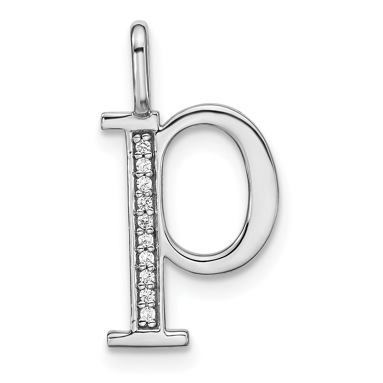 14K White Gold Diamond Lower Case Letter P Initial Pendant