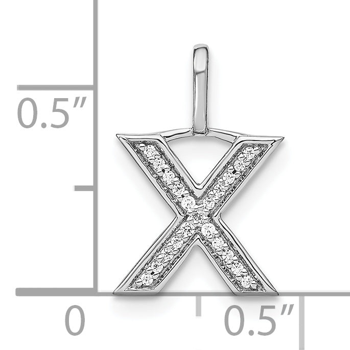 14K White Gold Diamond Lower Case Letter X Initial Pendant