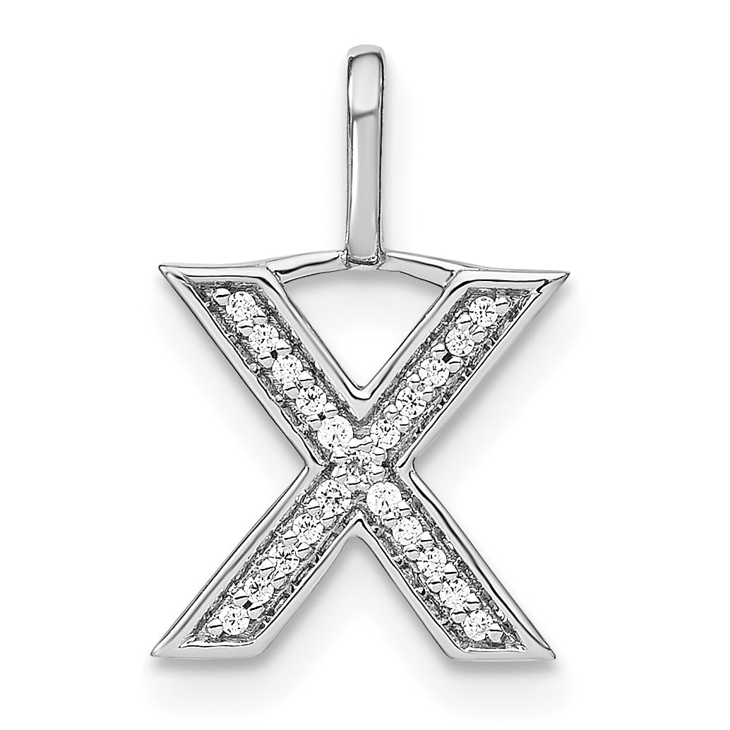 14K White Gold Diamond Lower Case Letter X Initial Pendant
