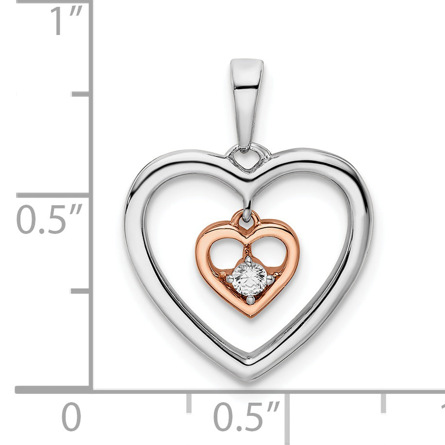 14k Two-tone White and Rose Double Heart Diamond Pendant