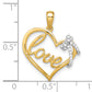14k Two-tone Polished Heart with Bow Diamond Pendant