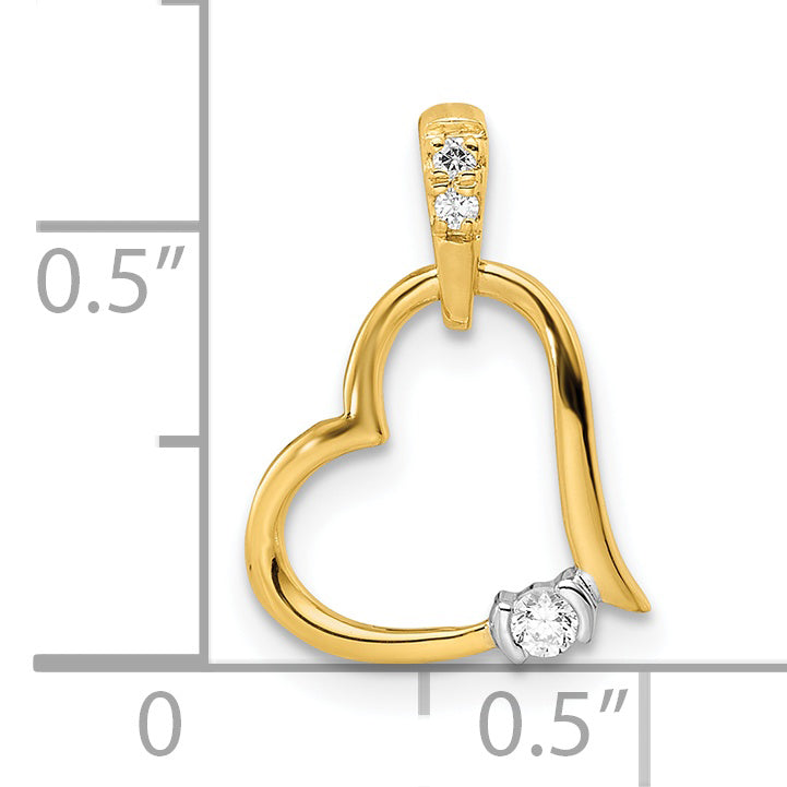 14k Two-tone Polished Heart Diamond Pendant