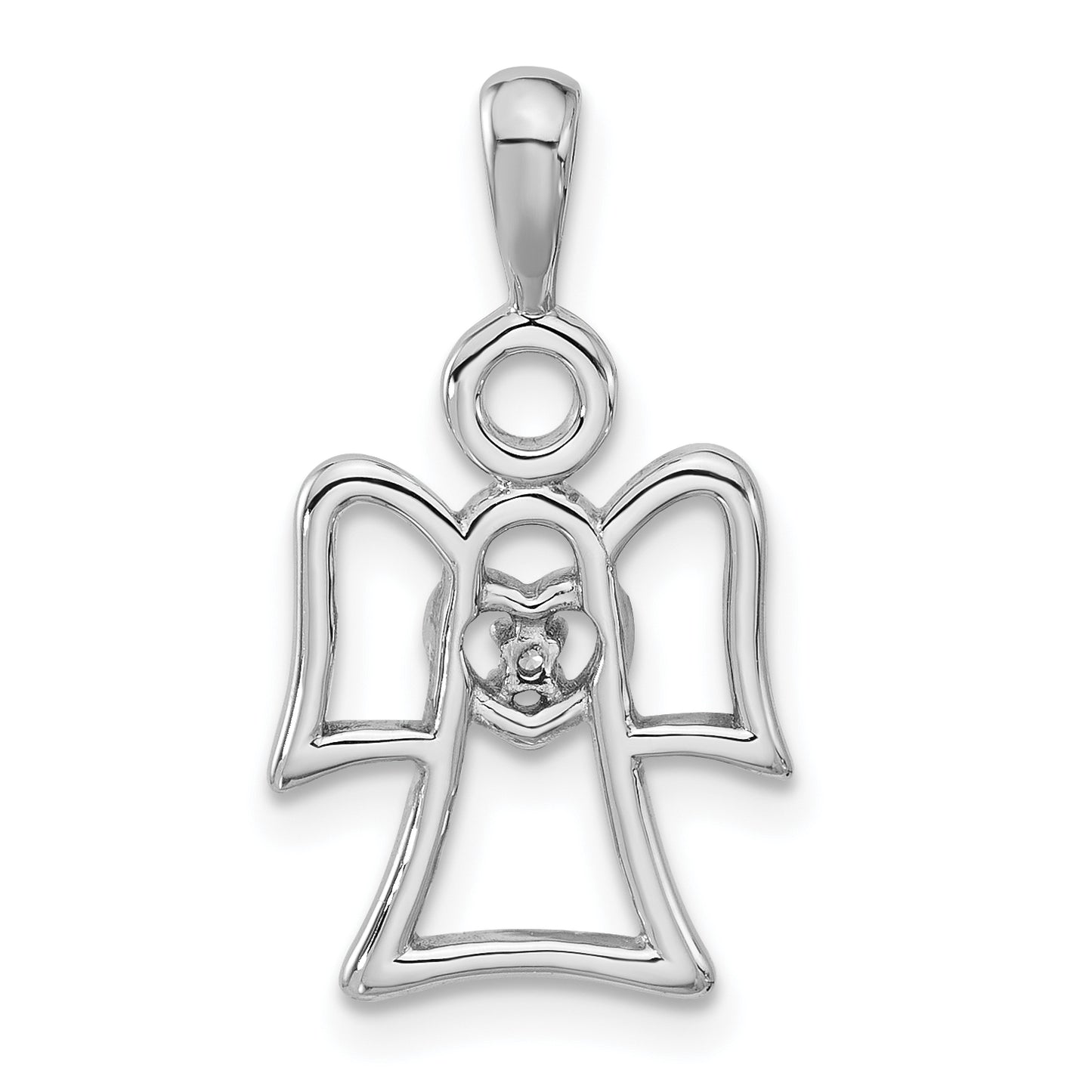 Sterling Silver Polished CZ Heart Angel Pendant