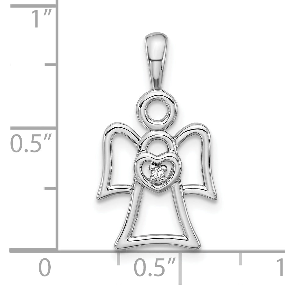 Sterling Silver Polished CZ Heart Angel Pendant