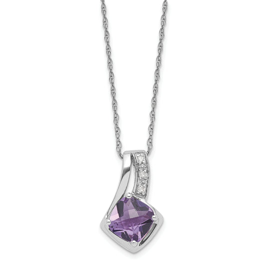 10K White Gold Amethyst and Diamond Necklace
