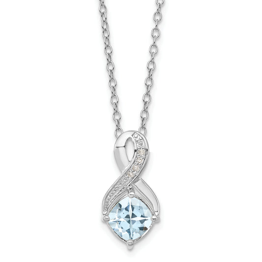 Sterling Silver Aquamarine and Diamond Necklace