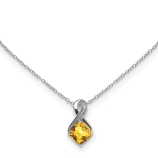 Sterling Silver Citrine and Diamond Pendant Necklace