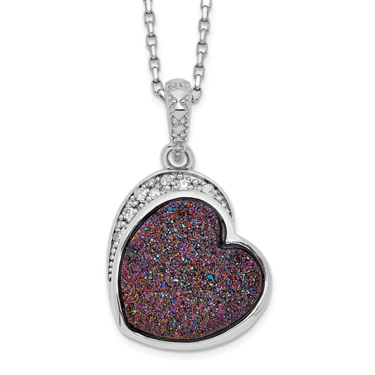 Sterling Silver Pink Druzy Quartz and Diamond Necklace