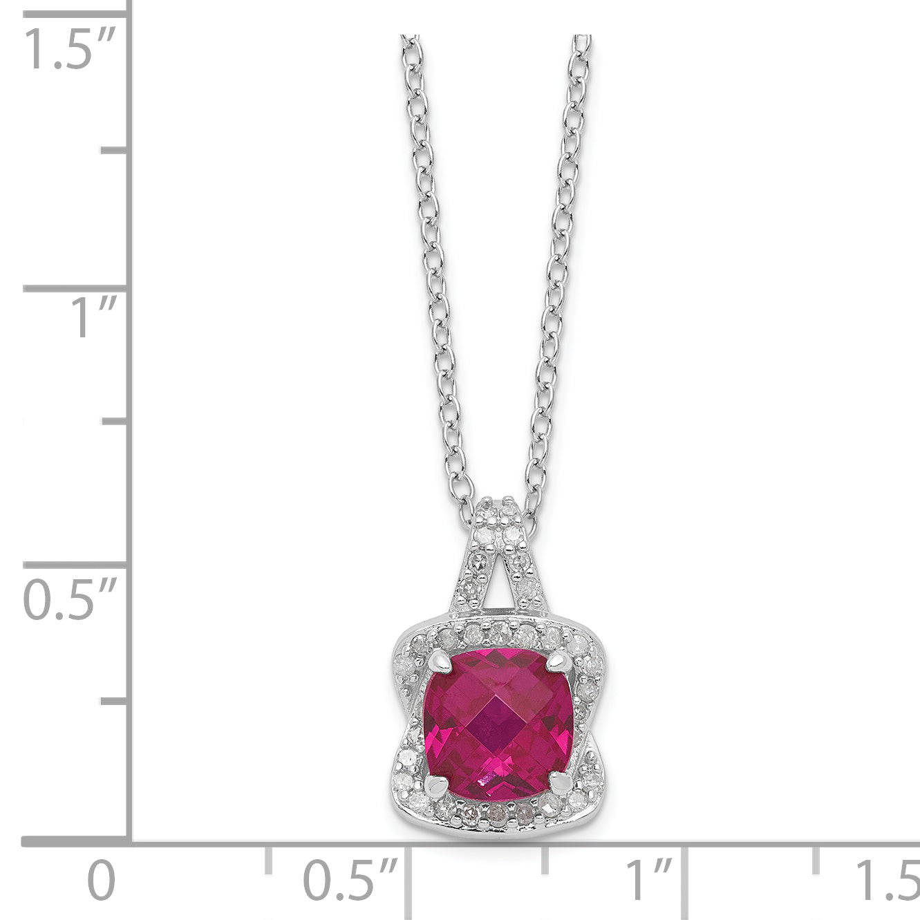 Sterling Silver Created Ruby and Diamond Necklace