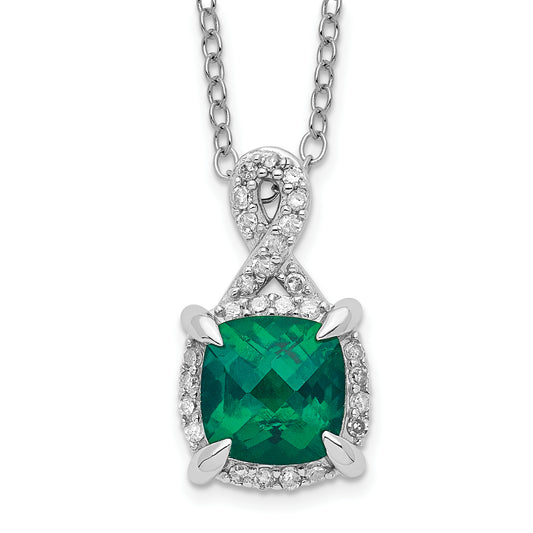 Sterling Silver Created Emerald and Diamond Necklace