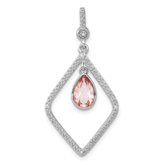 Sterling Silver Pink Quartz and Diamond Pendant