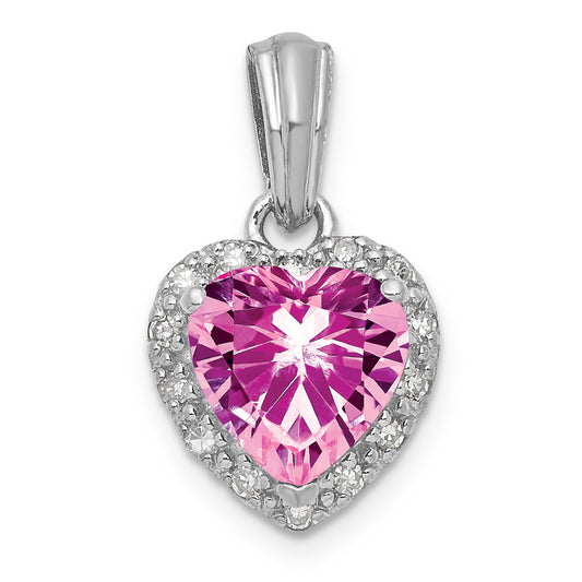 SS Created Pink Sapphire and Diamond Pendant