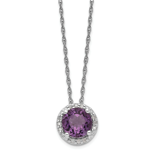 Sterling Silver Amethyst and Diamond Necklace