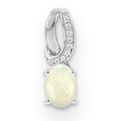 SS Created Opal and Diamond Pendant