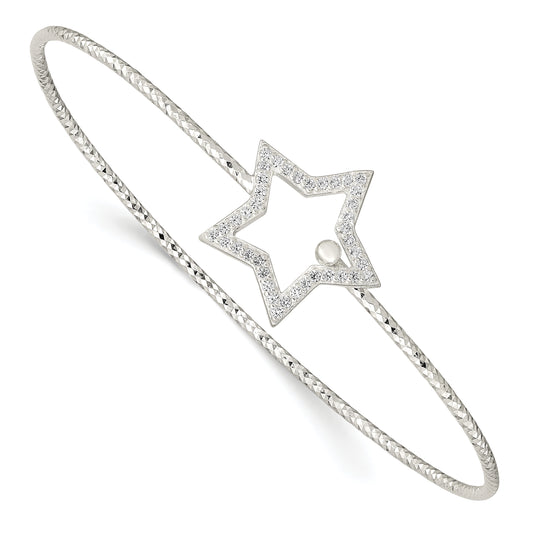 Sterling Silver Diamond Cut CZ Star Interlocking Bangle Bracelet