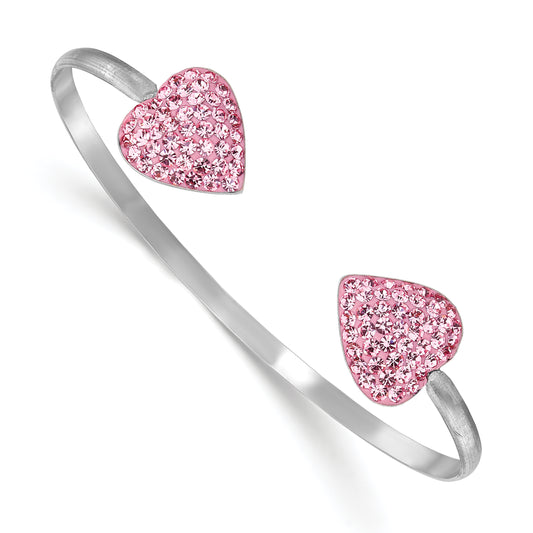 Sterling Silver Polished Pink Preciosa Crystal Heart Bangle