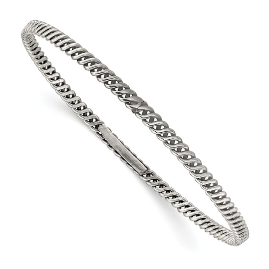 Sterling Silver Antiqued 3.5mm Twisted Weave Slip-on Bangle
