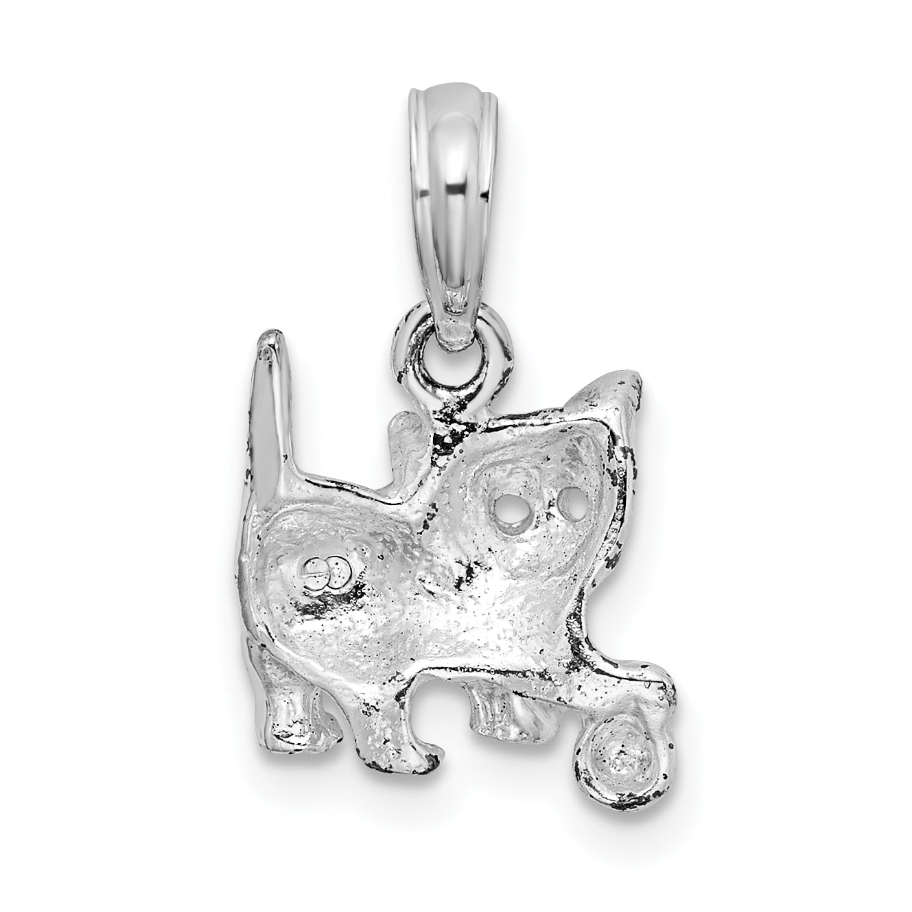 Sterling Silver Rhodium-plated Polished Cat with Ball Pendant