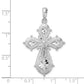 Sterling Silver Fancy Scroll Diamond-cut Rounded Cross Pendant