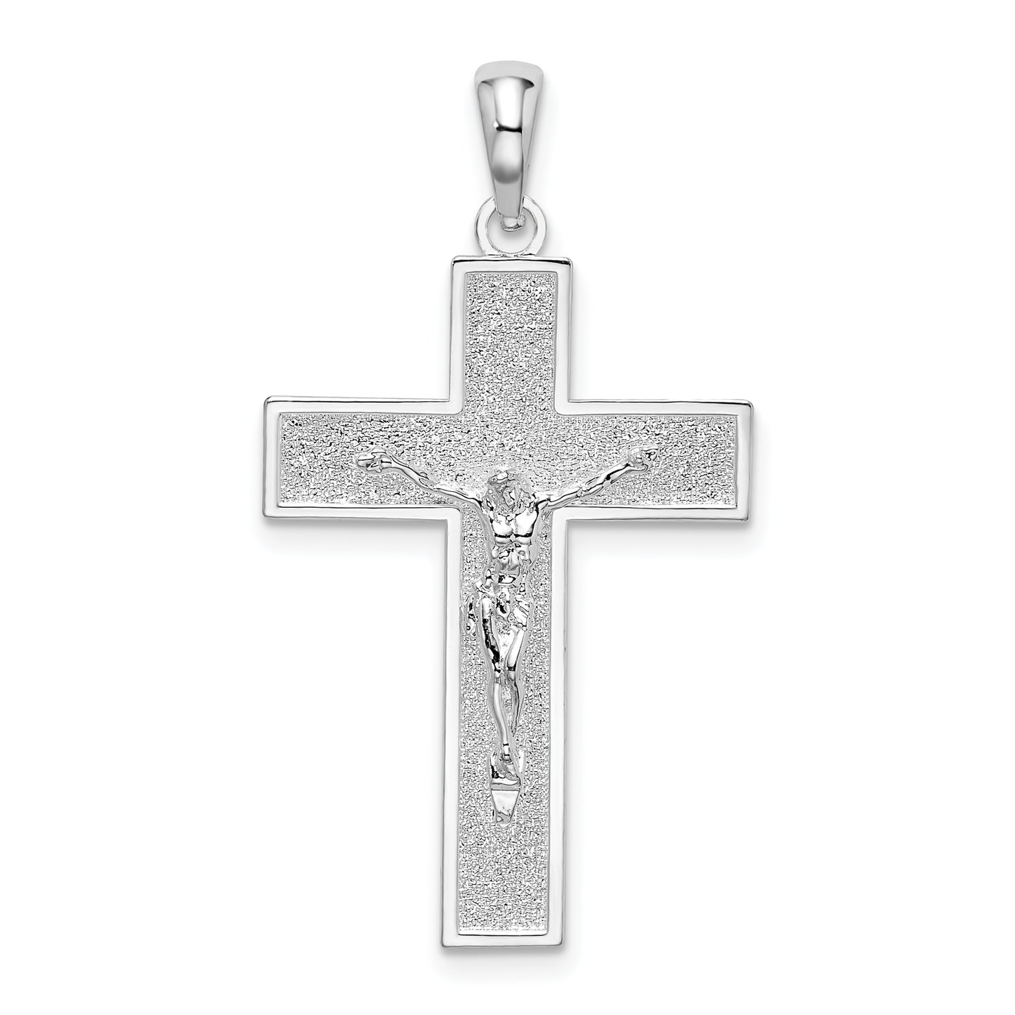 Sterling Silver Rhodium-plated Textured Latin Crucifix Pendant