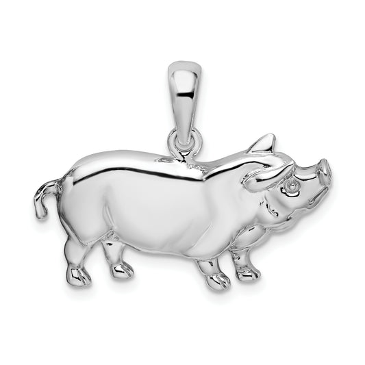 Sterling Silver Polished Pot Belly Pig Pendant