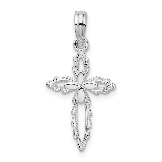 Sterling Silver Rhod-plated Scalloped Edge Cut-out Cross Pendant