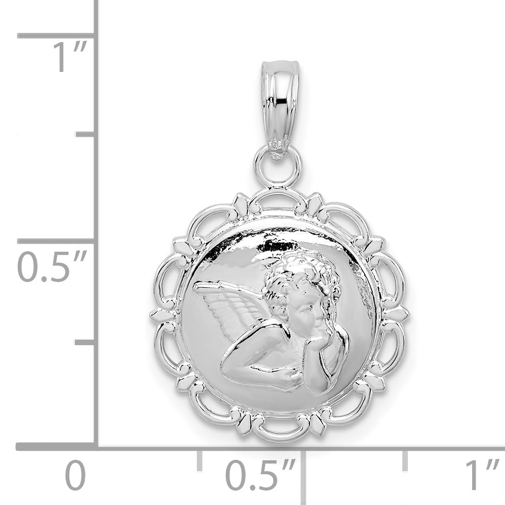 Sterling Silver Polished Scalloped Edge Angel Pendant