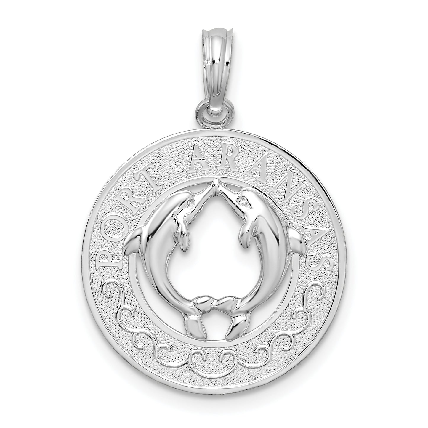 Sterling Silver Polished Port Aransas Circle with Dolphins Pendant