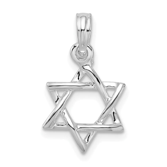 Sterling Silver Rhodium-plated 3D Cut-out Star of David Pendant