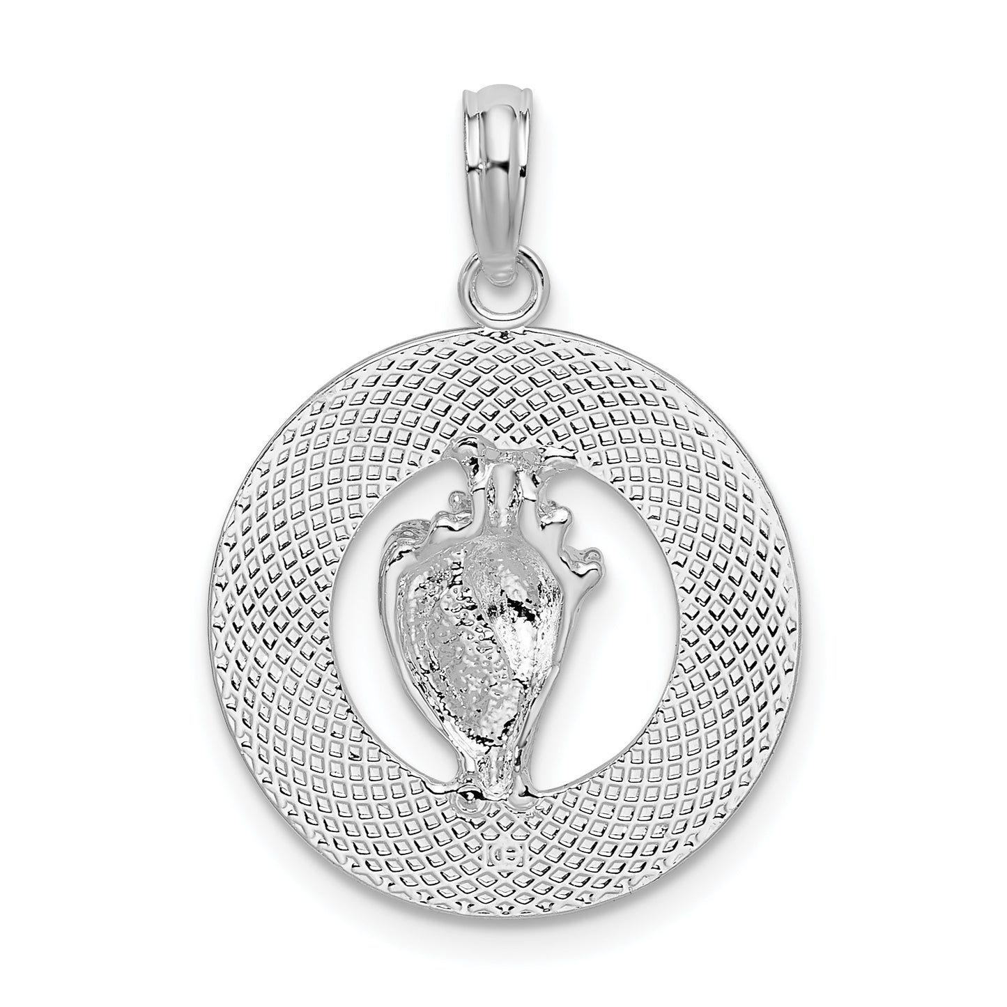 Sterling Silver Polished Ocean City, MD Circle with Shell Pendant
