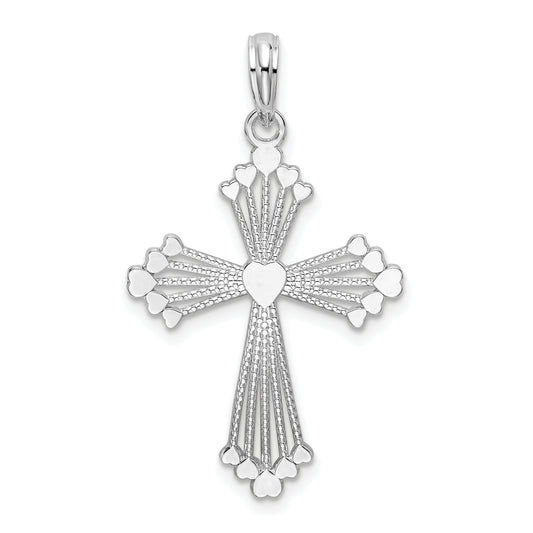Sterling Silver Rhodium-plated Polished Heart Cross Pendant